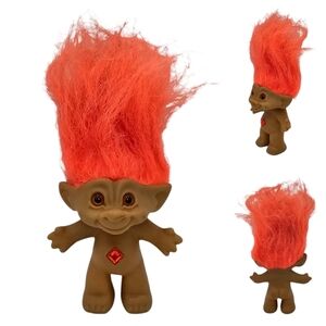 Vintage‎ Ace Novelty Peach Hair Peach Eyes Peach Gem Treasure Troll Doll 3"